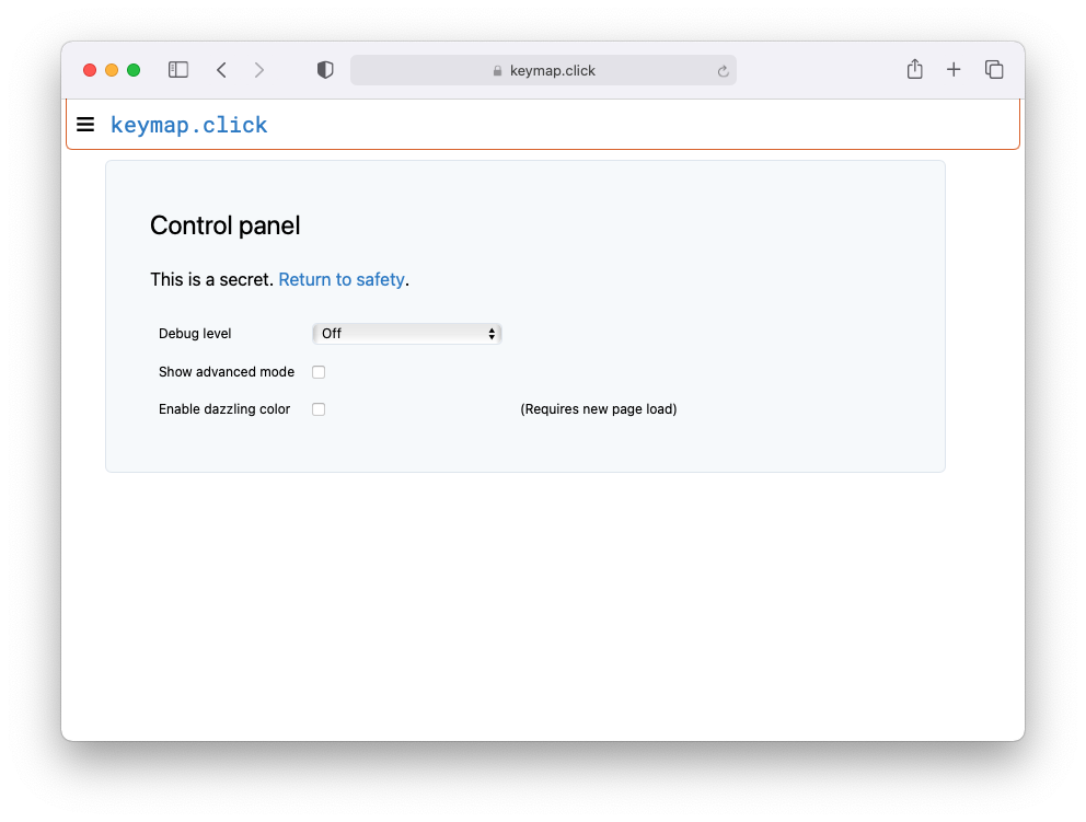 Screenshot of the control panel page on keymap.click