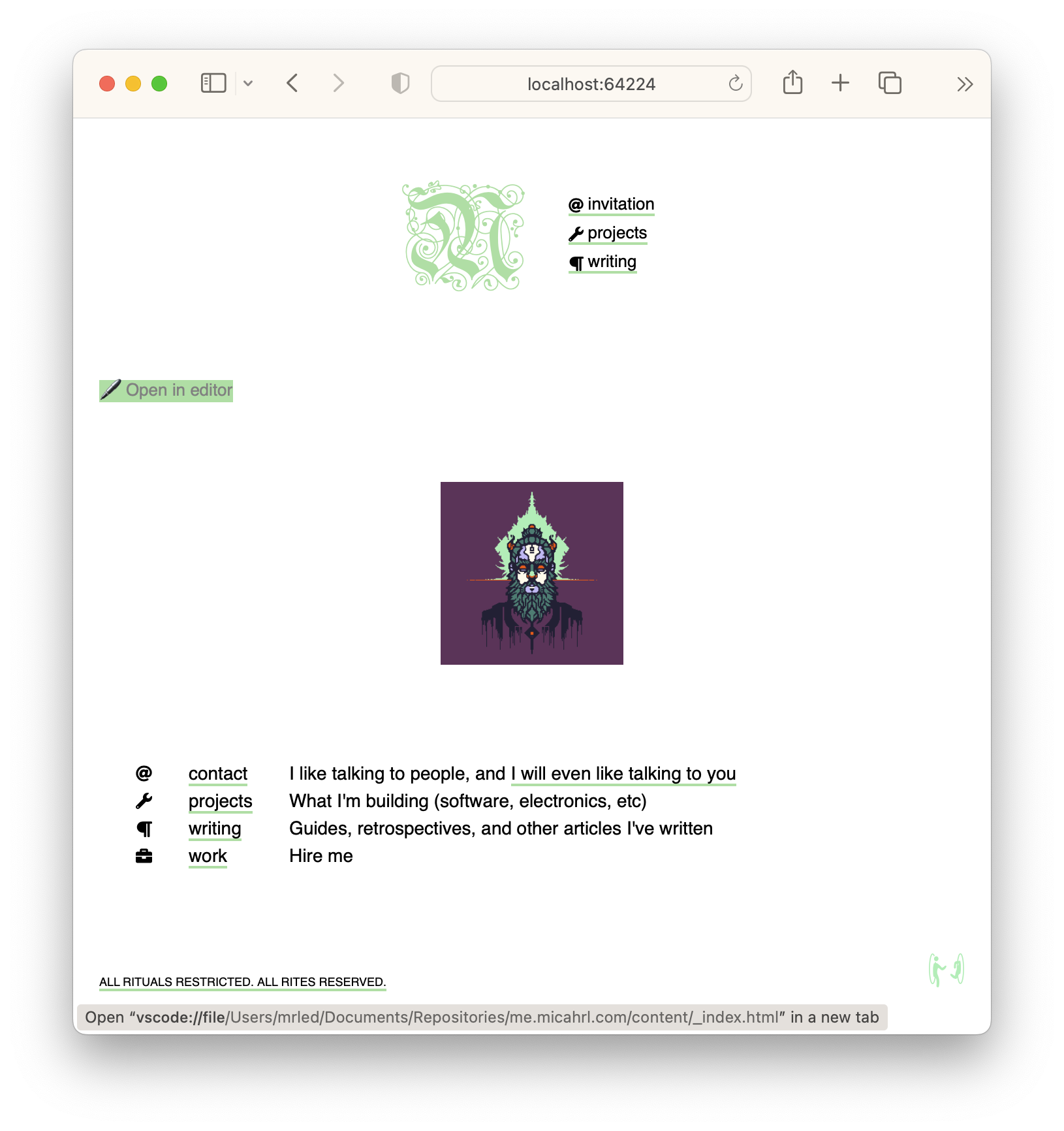 Screenshot of the “Open in editor” link